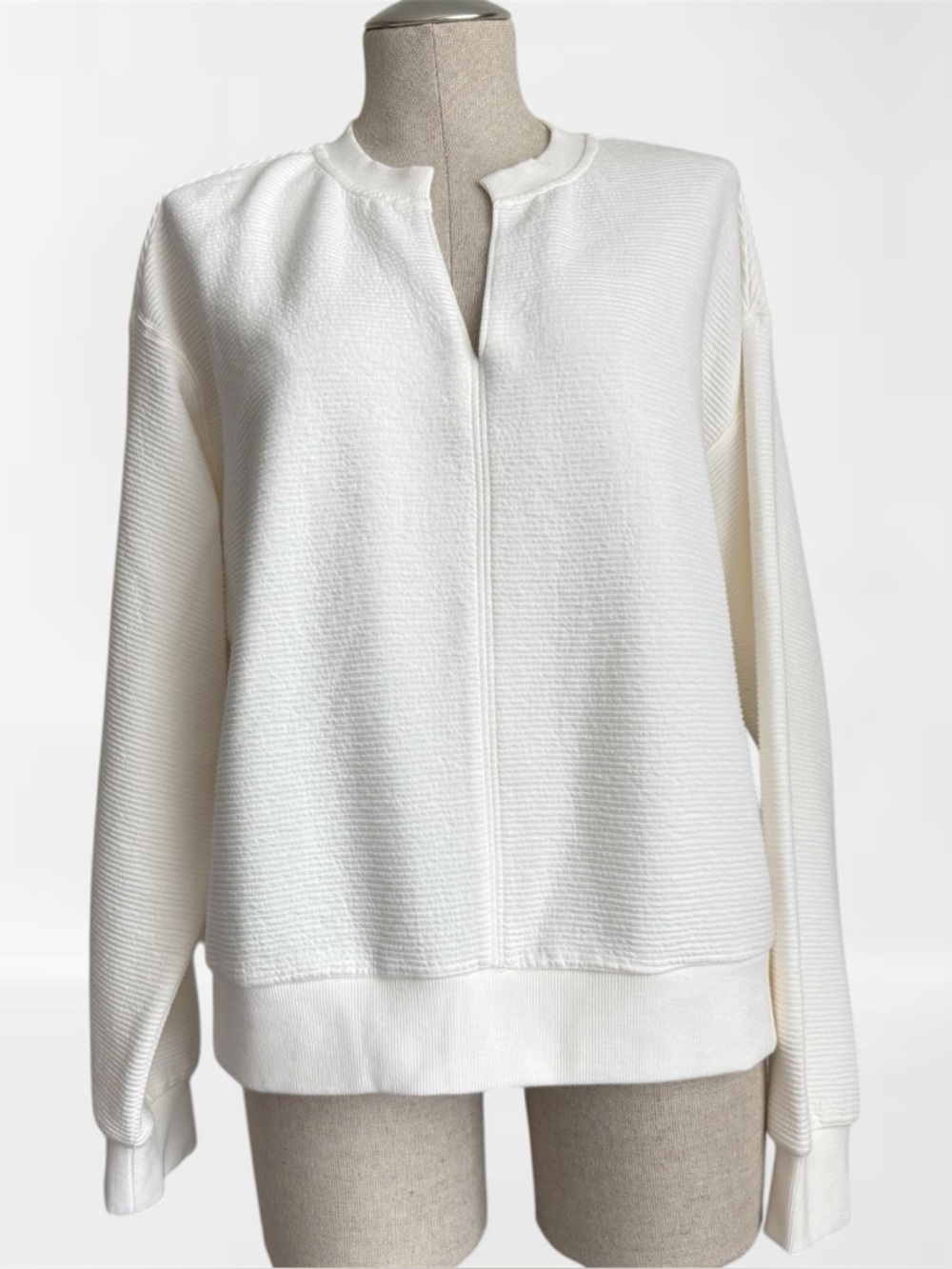 Sanctuary Perfect Split Neck Textured Sweatshirt – White/Chalk – XL